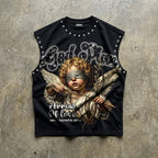 Retro God's Plan Angel Cupid Graphic Rhinestone Tank Top