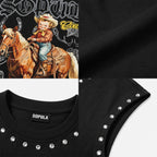Cowboy Western Elements Retro Graphic Rhinestone Tank Top