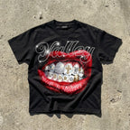 Valley Rhinestone Embellishment Rich Forever Red Lips Graphic Cotton T-shirt