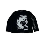 Y2k Dark Style Vampire Thermal Pattern Waffle  Long-sleeve T-shirt