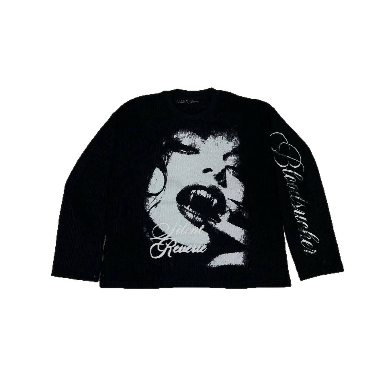Y2k Dark Style Vampire Thermal Pattern Waffle  Long-sleeve T-shirt