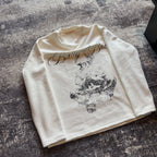 Retro Angel Saint Letter Print Waffle Knit Long-sleeve T-shirt