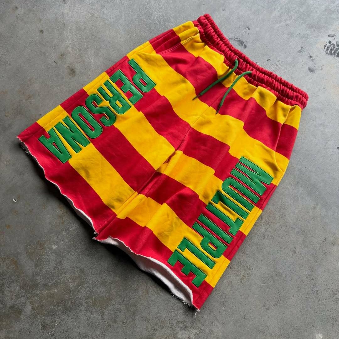 Men's Fashionable Hip-hop Color Striped Patchwork 1/2 Shorts