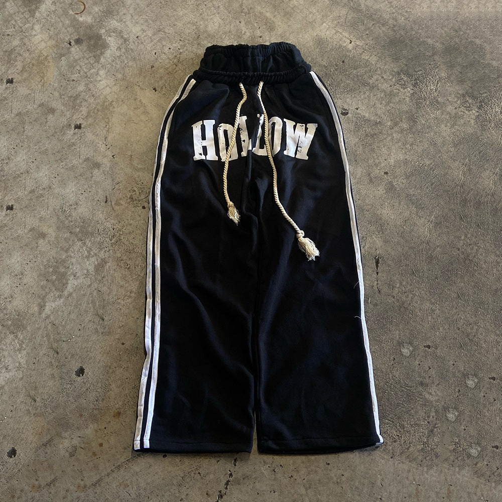 Retro Letter Print Trendy Drawstring Double Waist Sweatpants