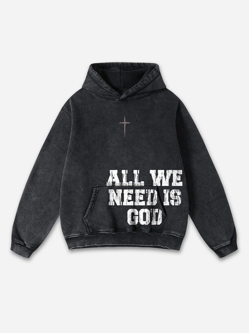 All We Need Is God Graphic Acid Washed Oversized Hoodie