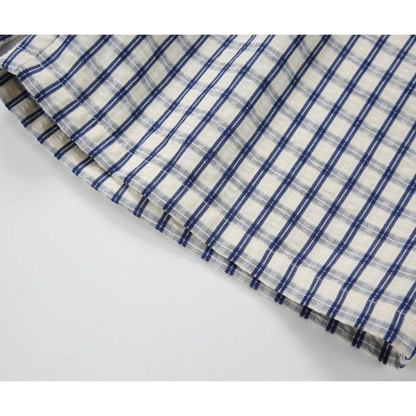 Drawstring Loose Textured Check  1/2 Shorts