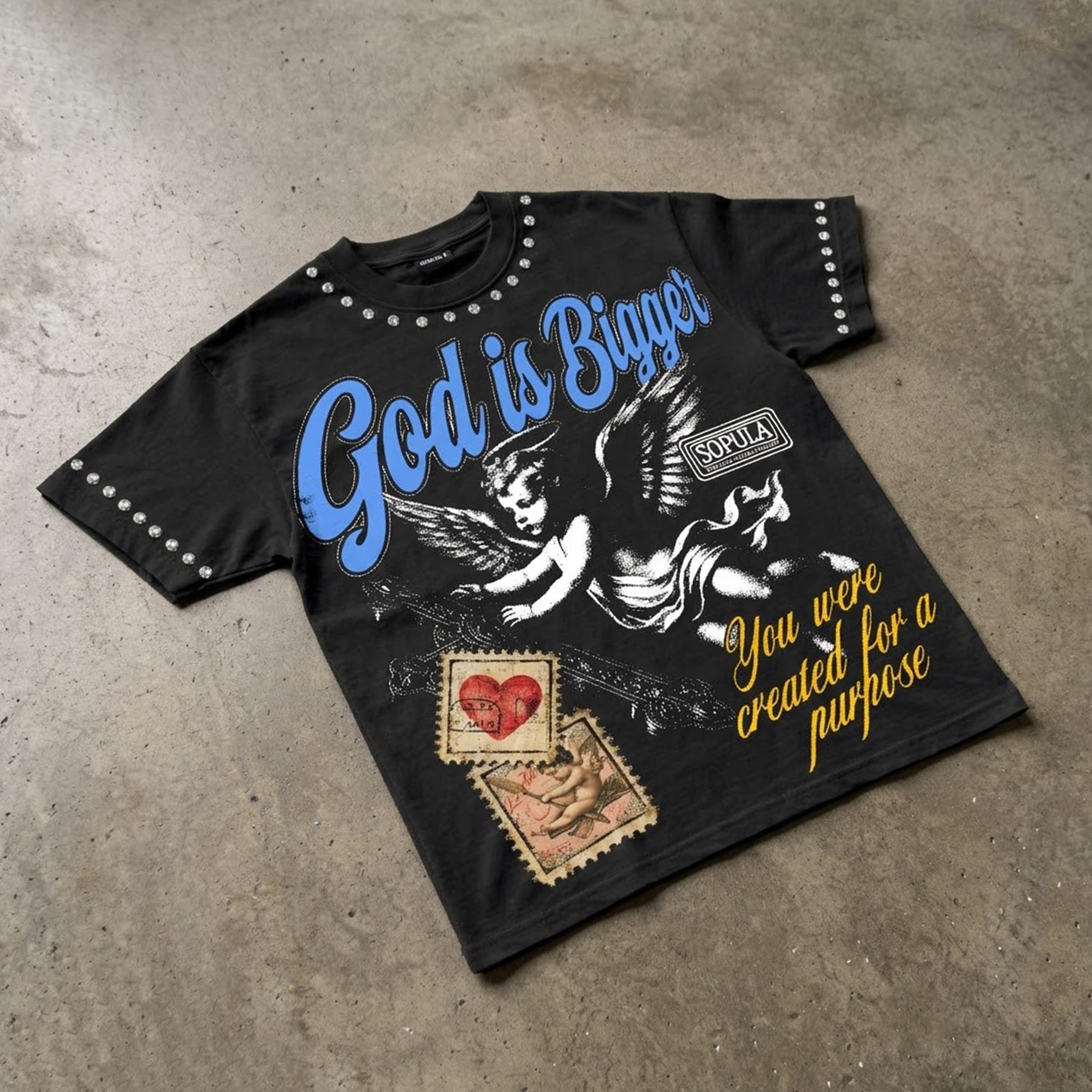 God Is Bigger Vintage Angel Graphic T-shirt