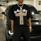 Vintage  Saint Cross Art Graphic 100% Cotton T-Shirt