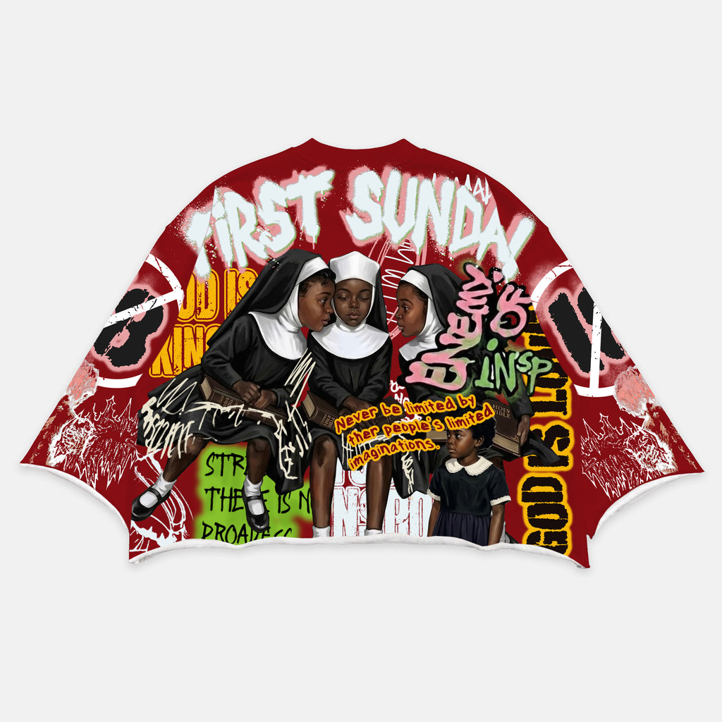 First Sunday Vintage Jesus Religious Print Boxy Crop T-shirt