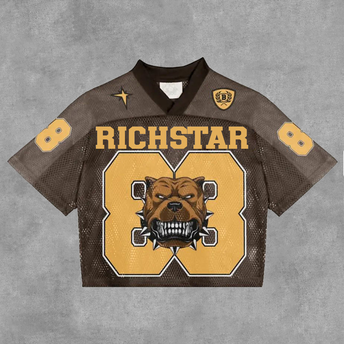 Vintage Rich Star No 88 Graphics Blokecore Blokette Cotton Football V-neck T-shirt