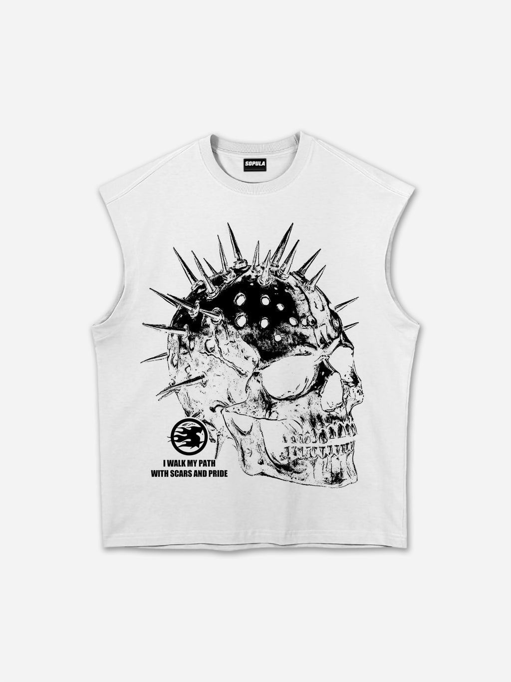 Metallic Spiked Skull Retro Graphic Tank Top