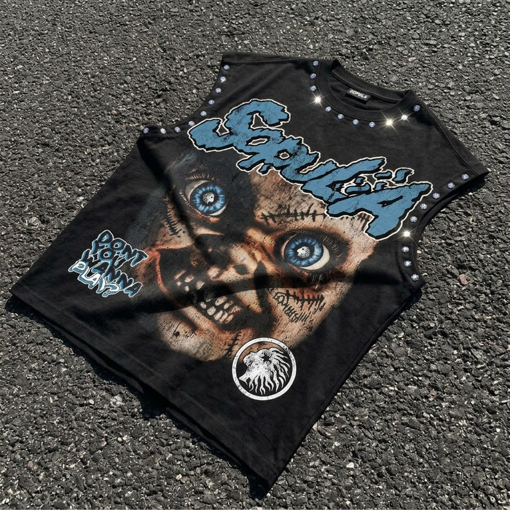 Sopula Don't You Wanna Play Evil Face Graphic Tank Top