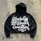 Mental Health Matters Most Retro Slogan Graphic Cropped Hoodie