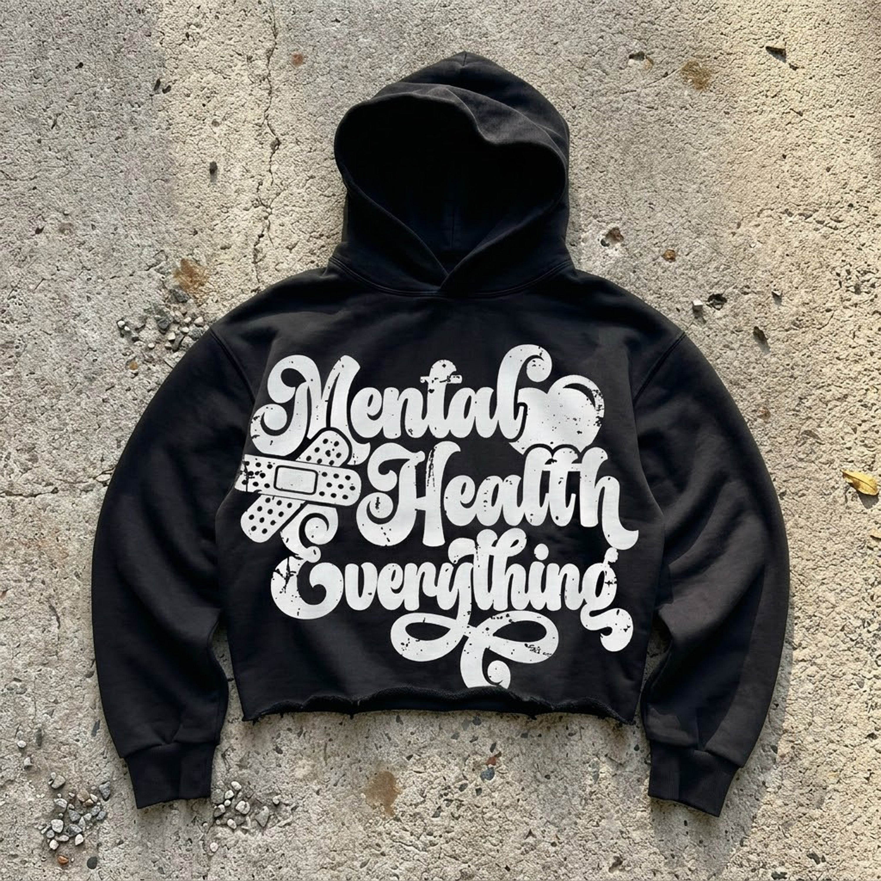 Mental Health Matters Most Retro Slogan Graphic Cropped Hoodie