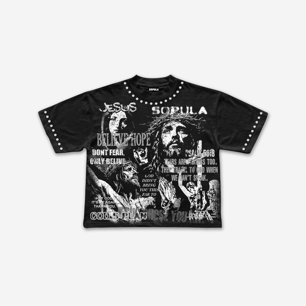 Jesus And The Bible Vintage Graphic Rhinestone Cropped T-shirt