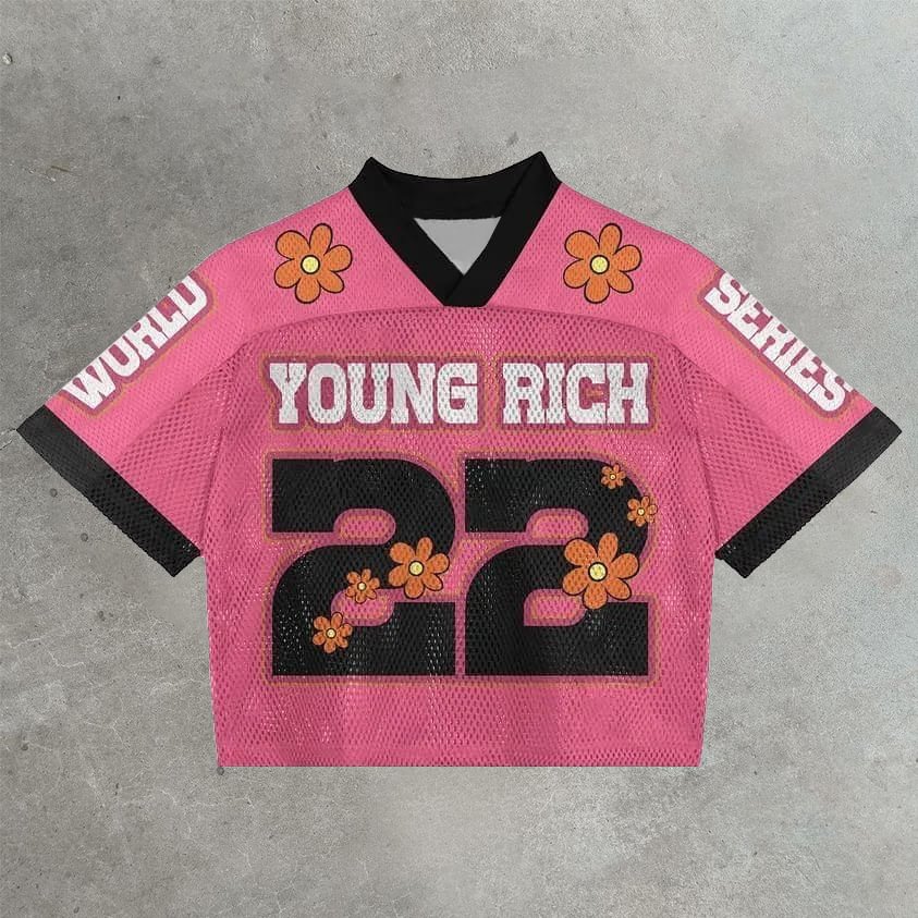 Vintage Daisy Young Rich Graphics Printed Blokette Blokecore Jersey V-neck T-shirt