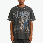 Angel Cross Retro Artistic Graphic Acid Washed T-shirt