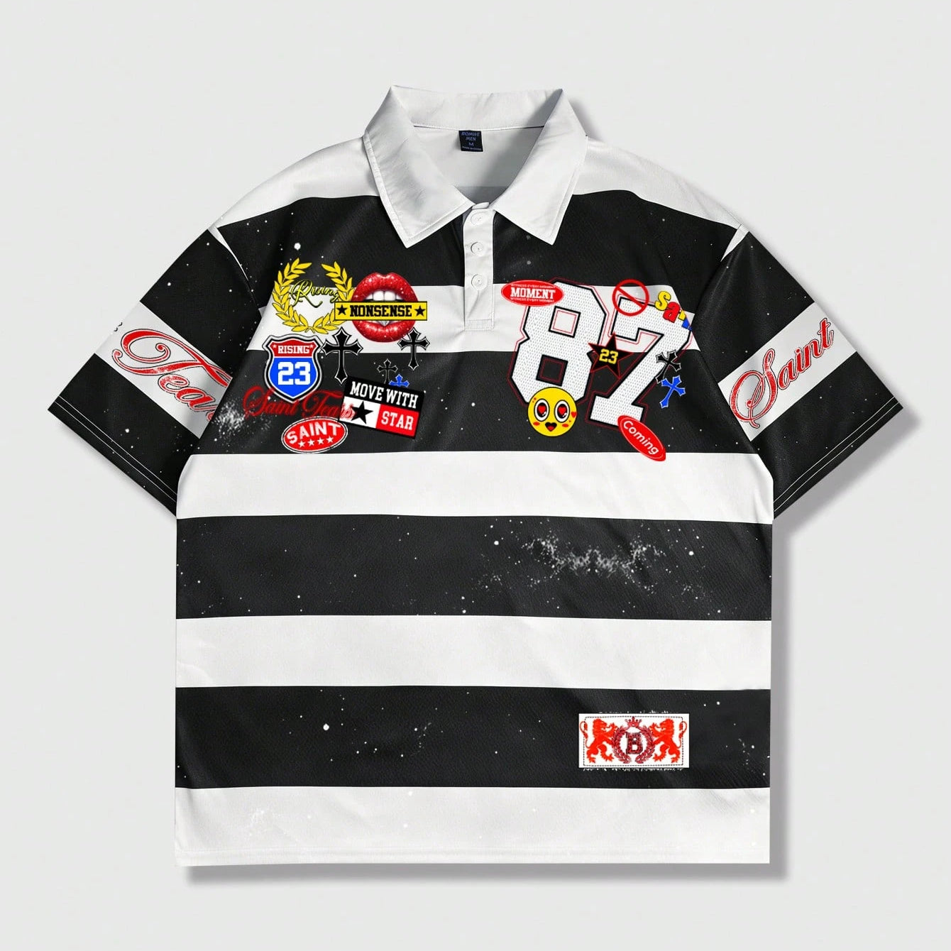 Casual Street Style Striped Polo Collar Long-sleeved T-shirt