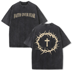 Faith Overcomes Fear Cross Graphic Acid Washed T-shirt