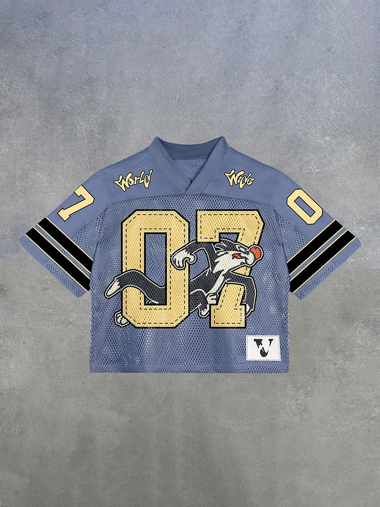 Vintage World Wide No.07 Graphics Blokette Blokecore Jersey V-neck T-shirt
