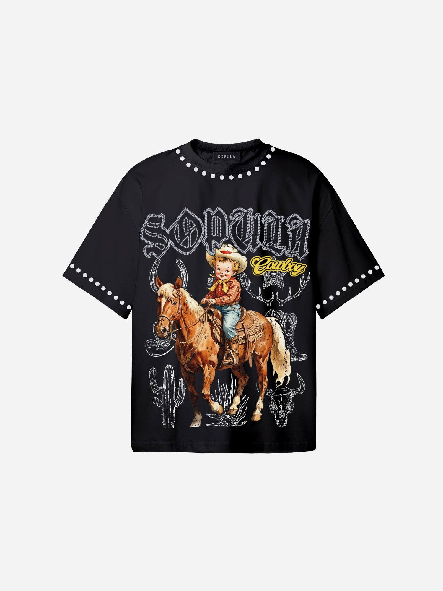 Cowboy Western Elements Retro Graphic Cotton T-shirt