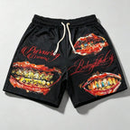 Men's Lip Pattern Drawstring Casual Sports Shorts