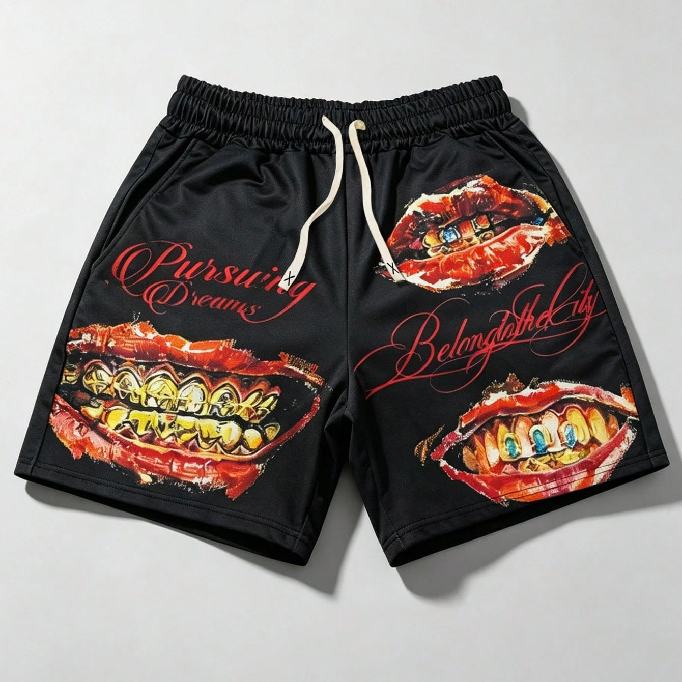 Men's Lip Pattern Drawstring Casual Sports Shorts