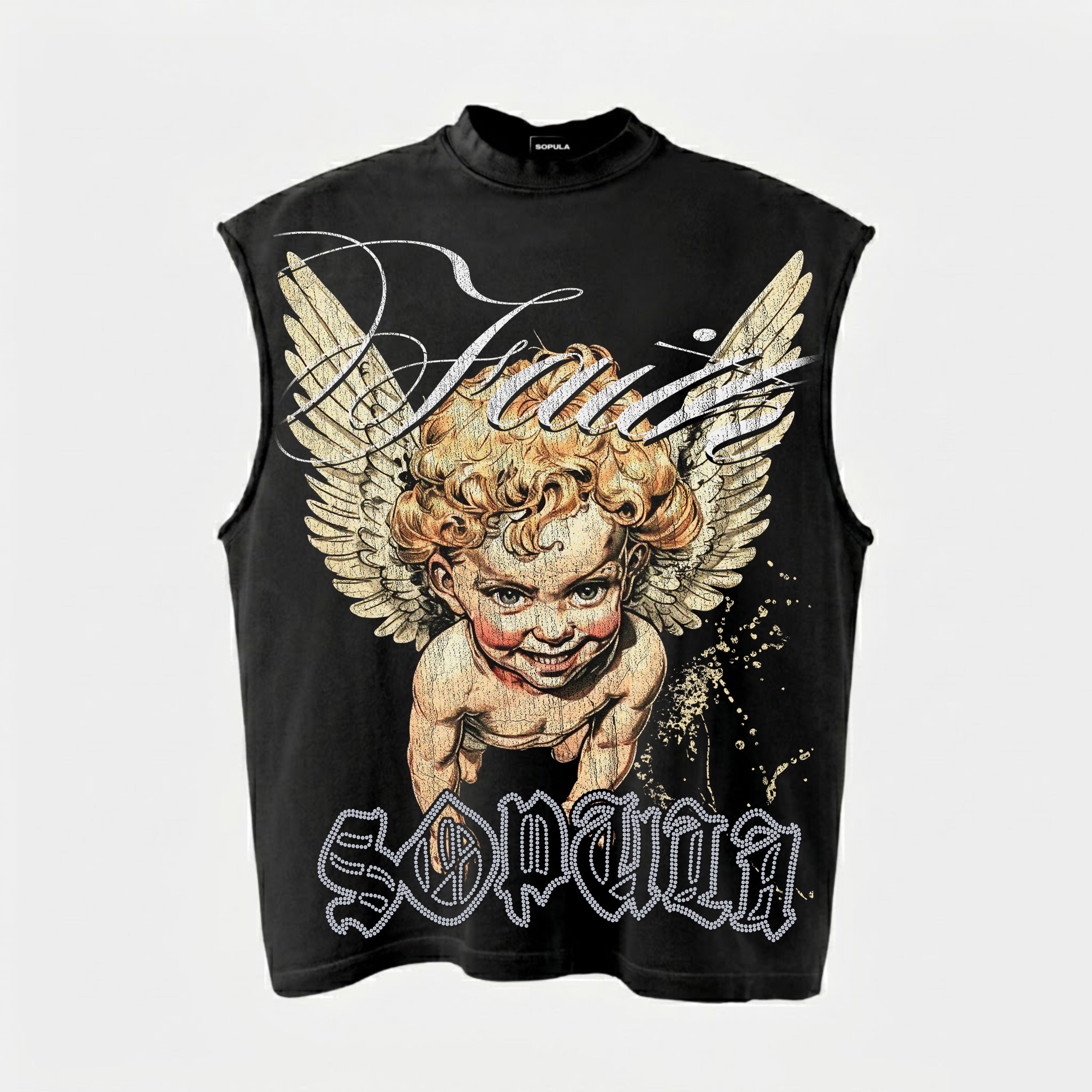 Sopula Faith Angel Vintage Graphic Rhinestone Tank Top