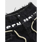 Vintage  Y2k Trendy Letter Rhinestone Drawstring Loose Denim Shorts