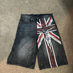 Men's Retro-style Washed Jesus Cross Denim Shorts