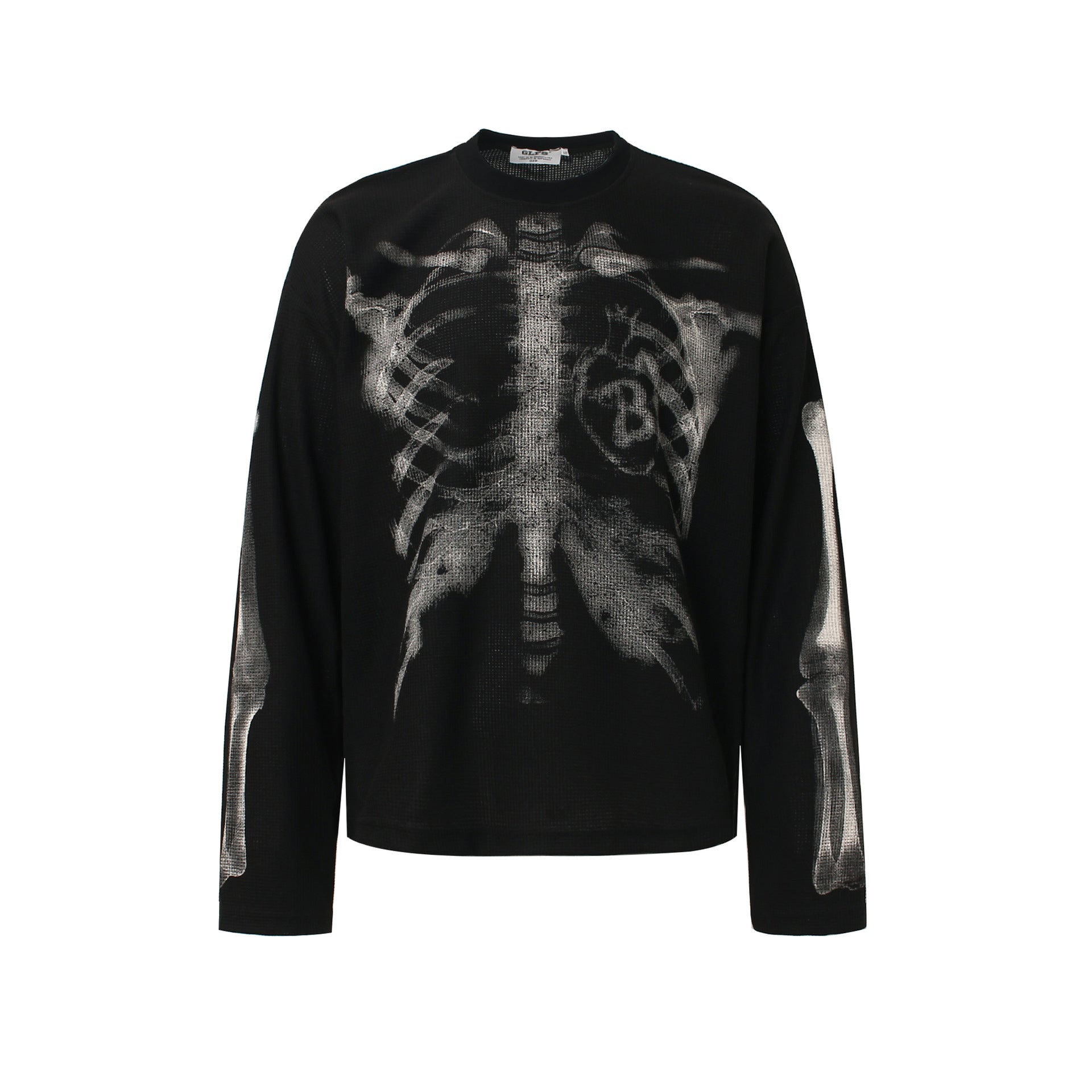 Retro Waffle Skeleton Print Long-sleeved T-shirt