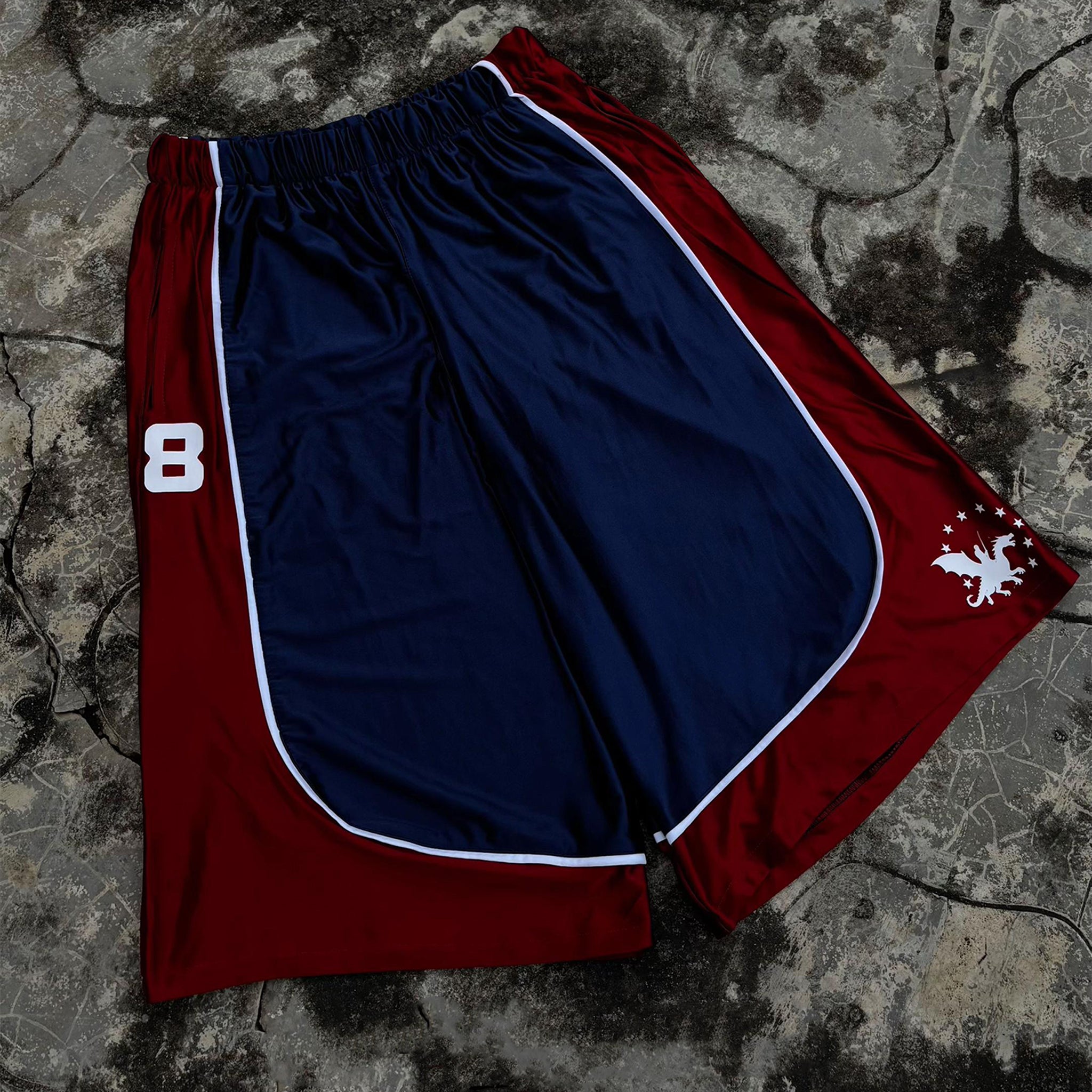Dragon Pattern Patchwork Drawstring 3/4 Basketball Shorts