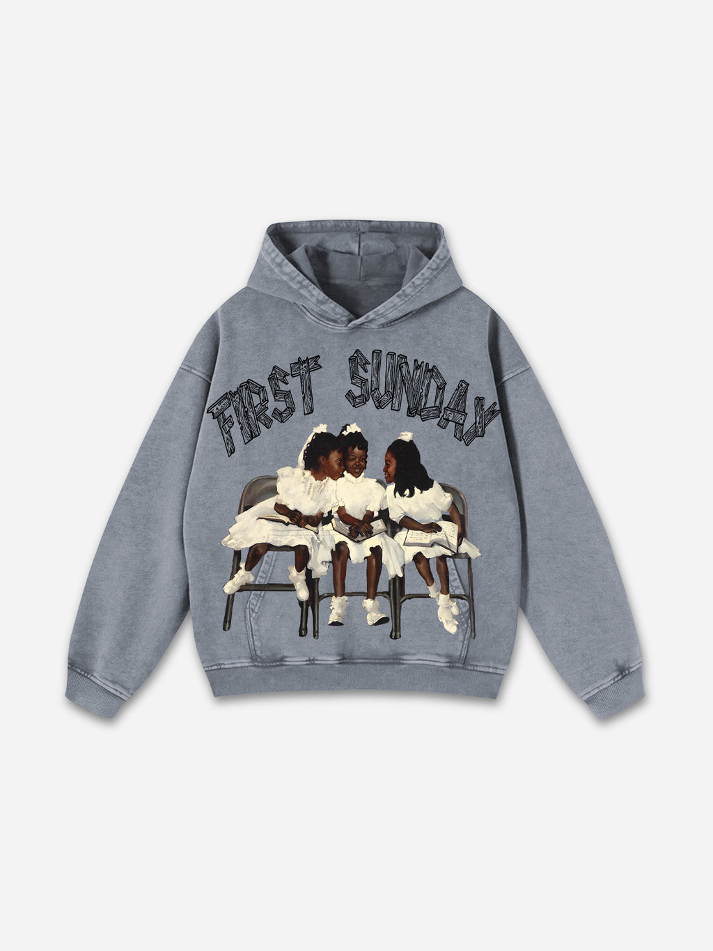 Vintage First Sunday Faith Graphic Acid Washed Oversized Hoodie