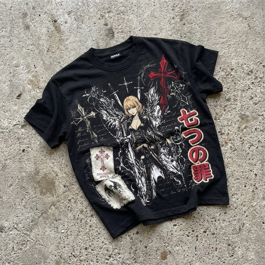 The Seven Deadly Sins Dark Cross Retro Anime Graphic Cotton T-shirt