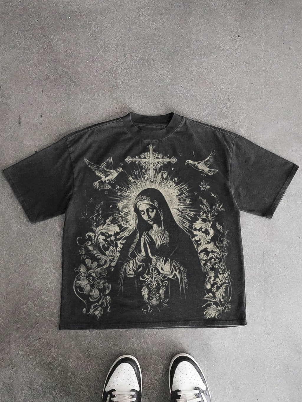 Virgin Mary Praying Vintage Graphic Acid Washed T-shirt