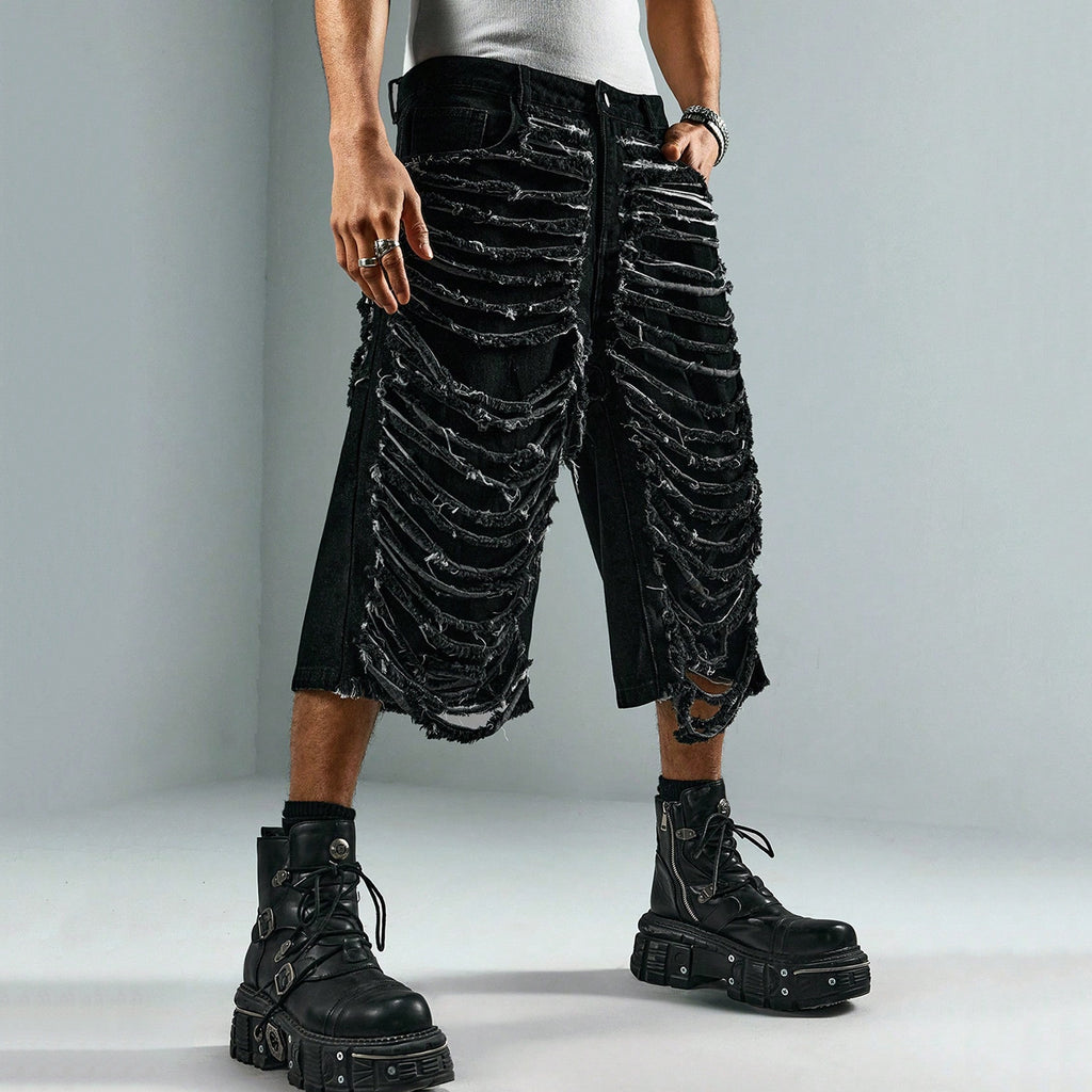 Men's Y2k Hip Hop Style Ripped Denim Shorts