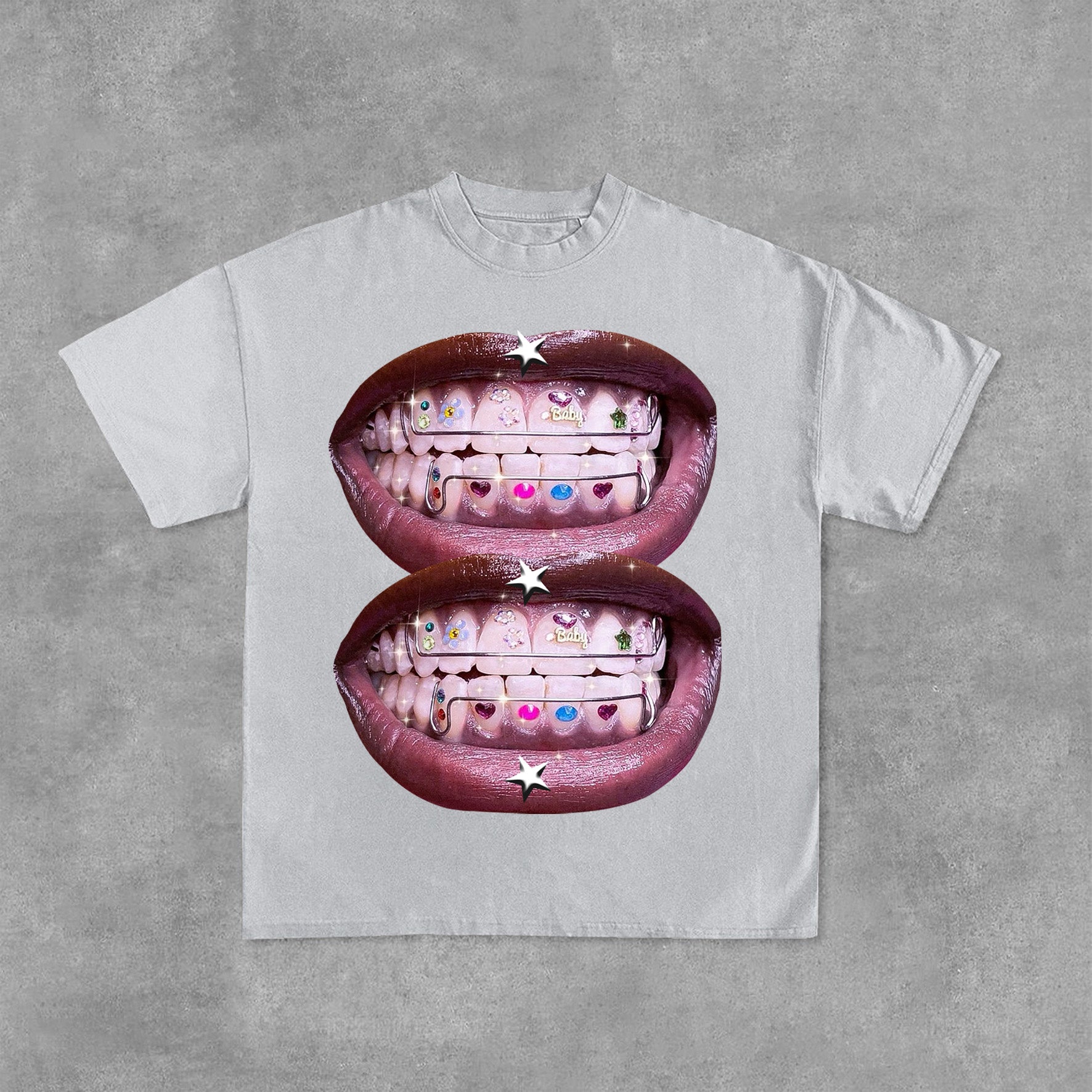 Personalized Lip Graphic Print Street Cotton T-Shirt