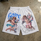 God's Child Flowers Angel Vintage Graphic Mesh Athletic Shorts