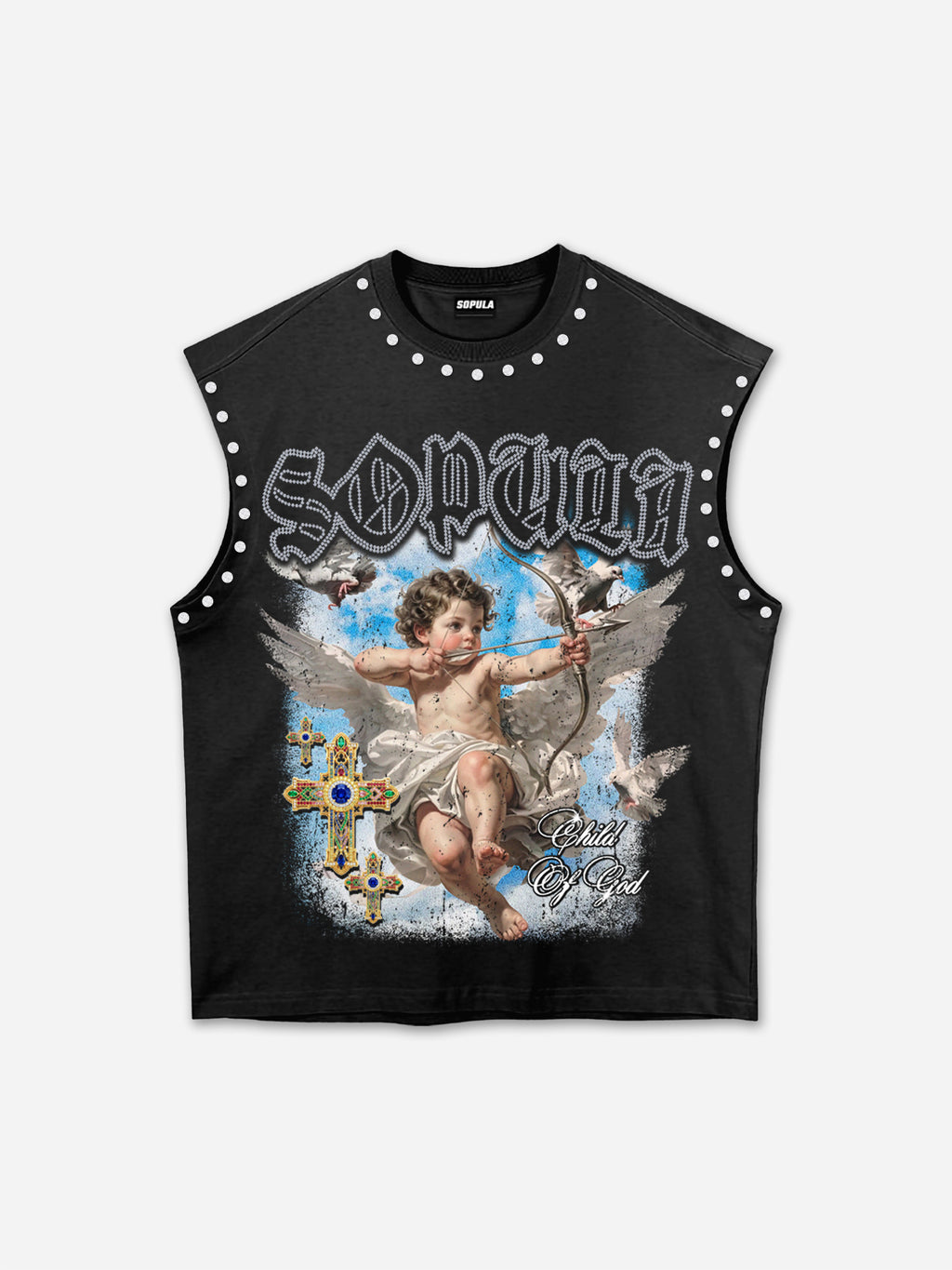 Sopula Retro Angel Cross Graphic Rhinestone Tank Top