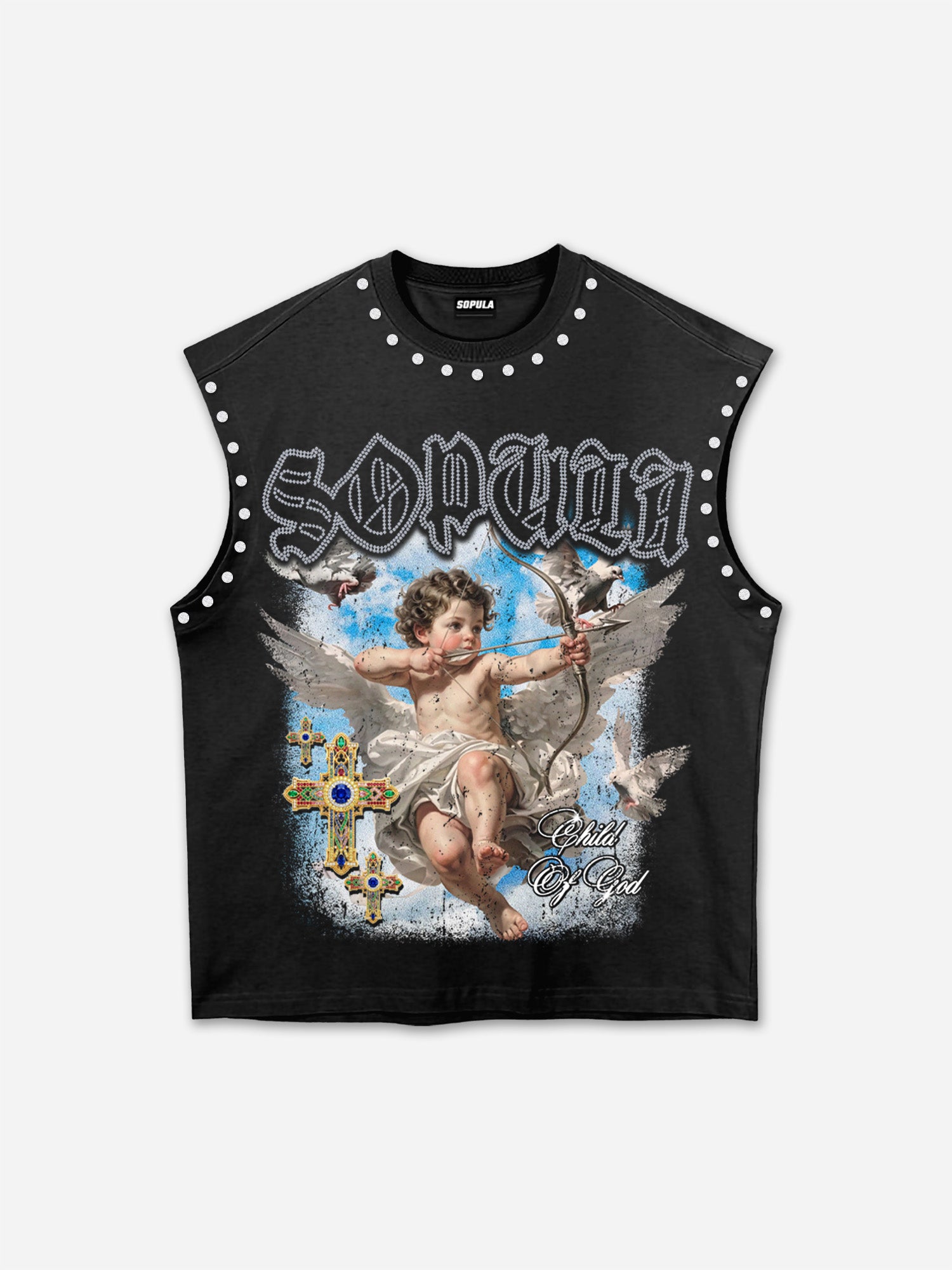 Sopula Retro Angel Cross Graphic Rhinestone Tank Top