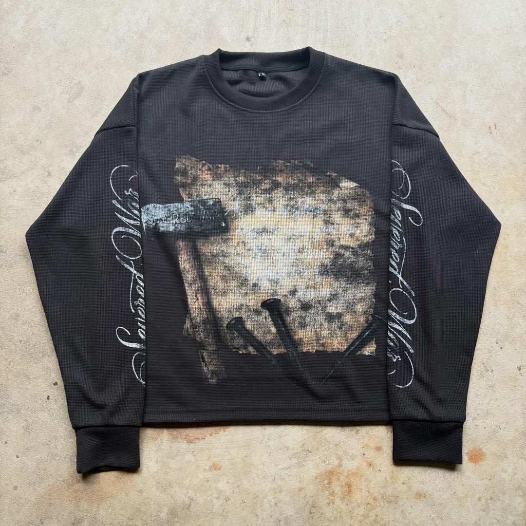 “forged In Faith” Retro  Y2k  Waffle Long-sleeved Tee