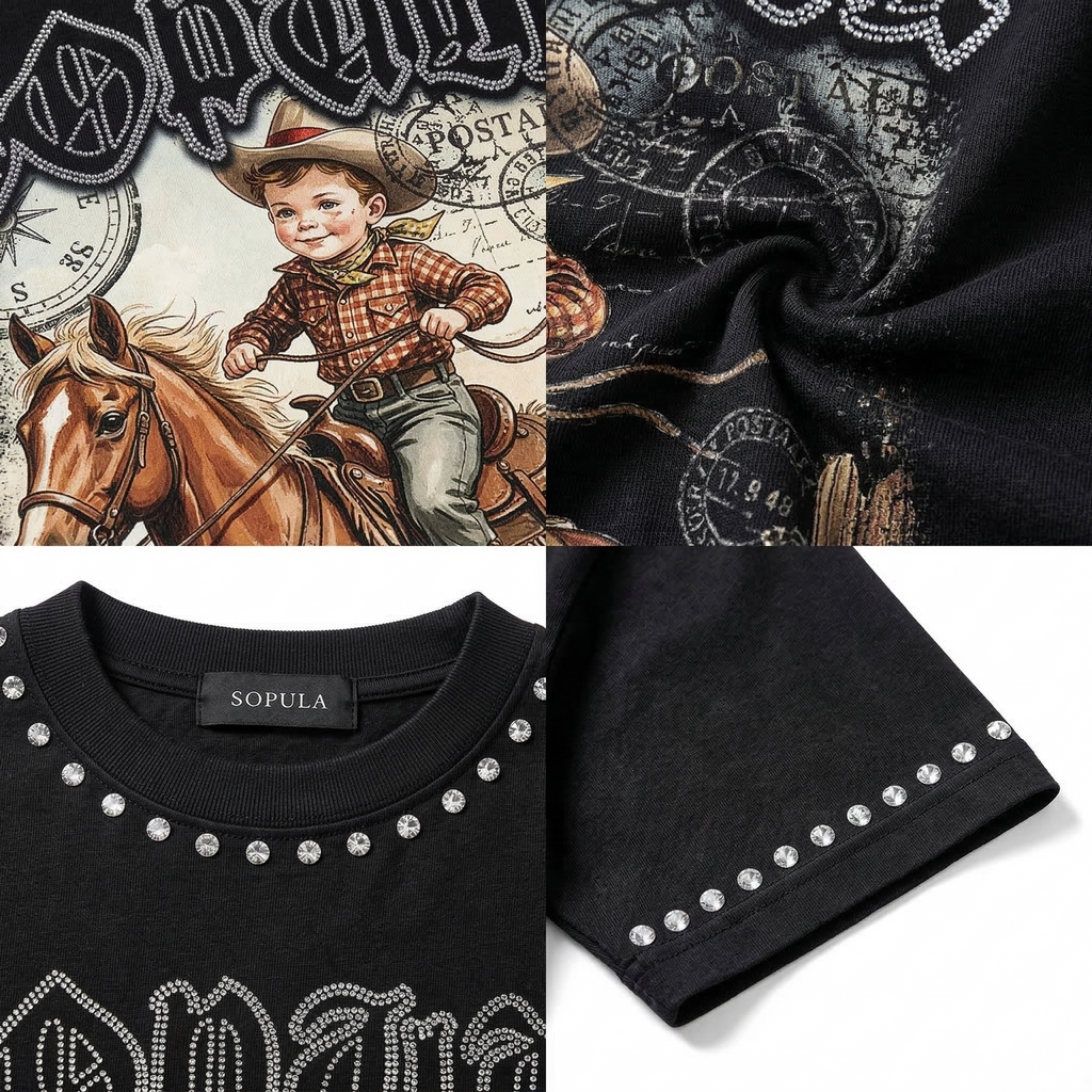 Sopula Cowboy Western Graphic Cotton T-shirt