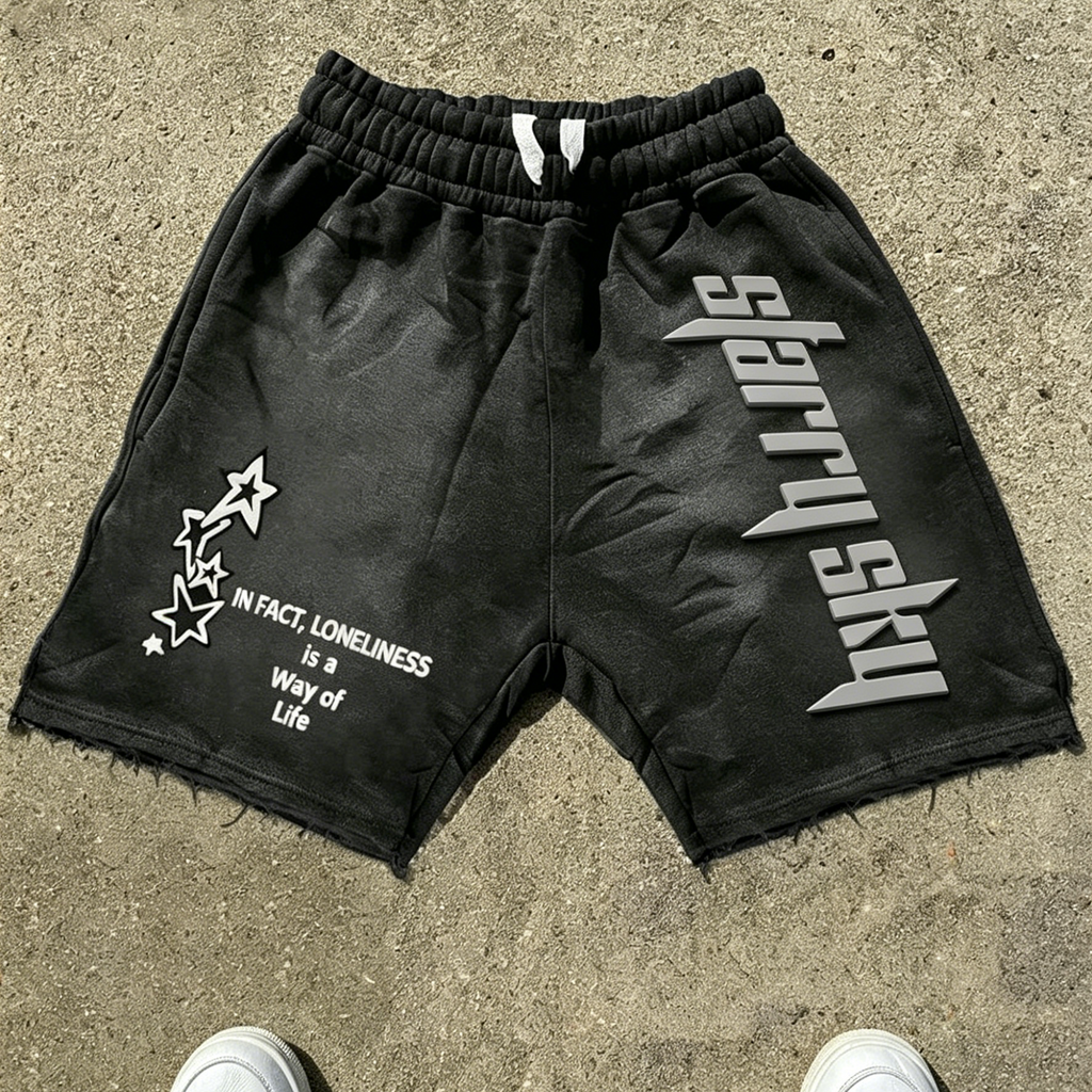 Men's Letter Star Print Drawstring Loose Casual Basketball Shorts
