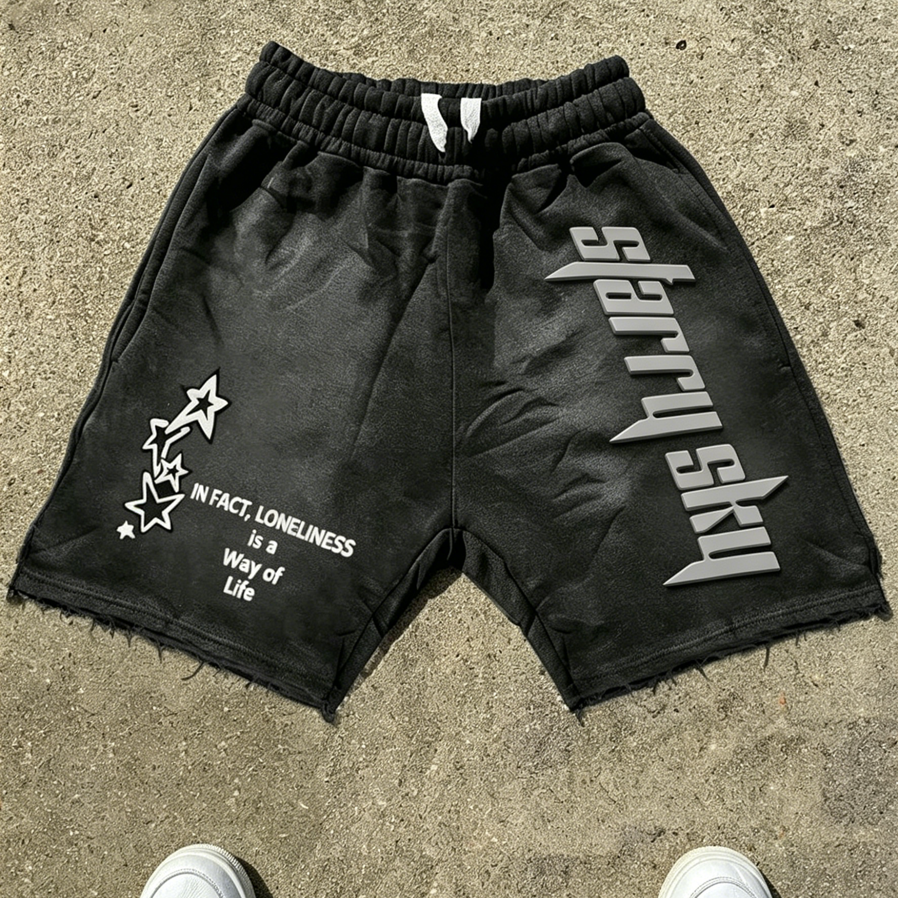Men's Letter Star Print Drawstring Loose Casual Basketball Shorts