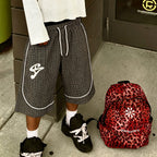 Creative Plaid Patchwork Drawstring Three-quarter Length Basketball Shorts