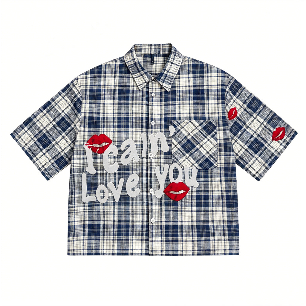 Summer Men's Creative Plaid Lip Print Pattern Shirt