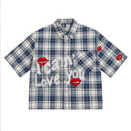 Summer Men's Creative Plaid Lip Print Pattern Shirt