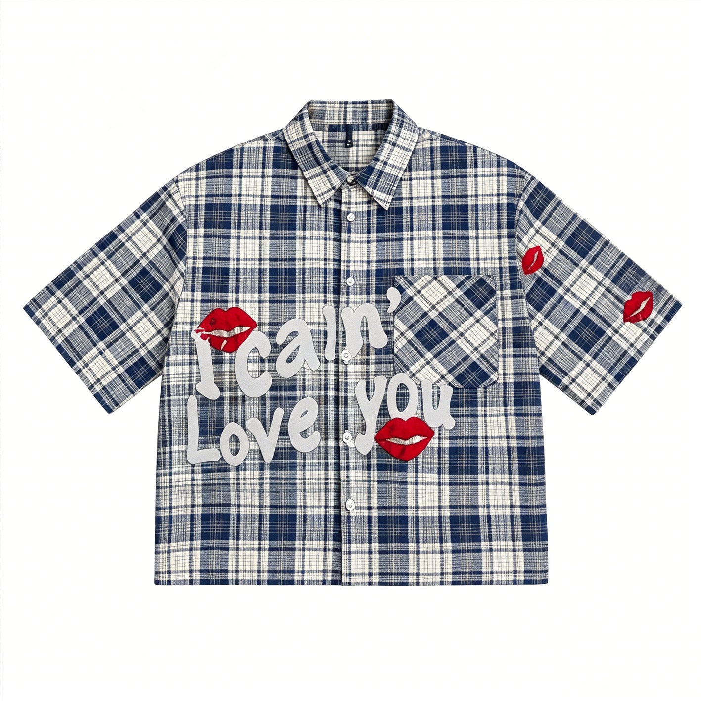 Summer Men's Creative Plaid Lip Print Pattern Shirt