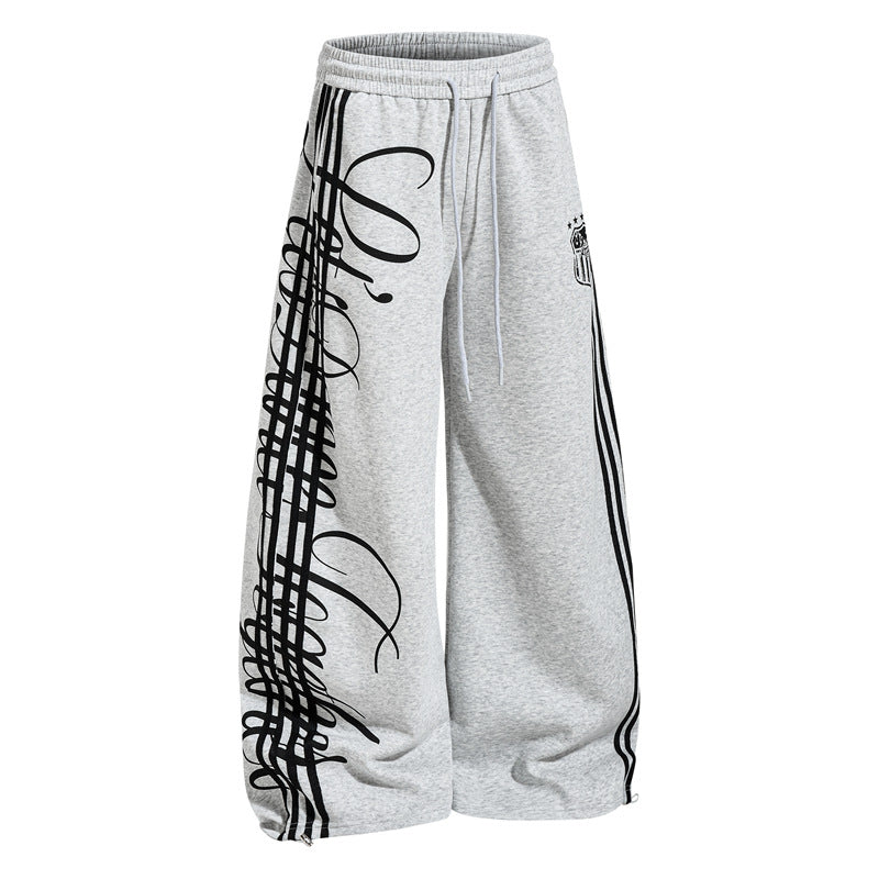 Retro Striped Letter Print Wide-leg Sweatpants