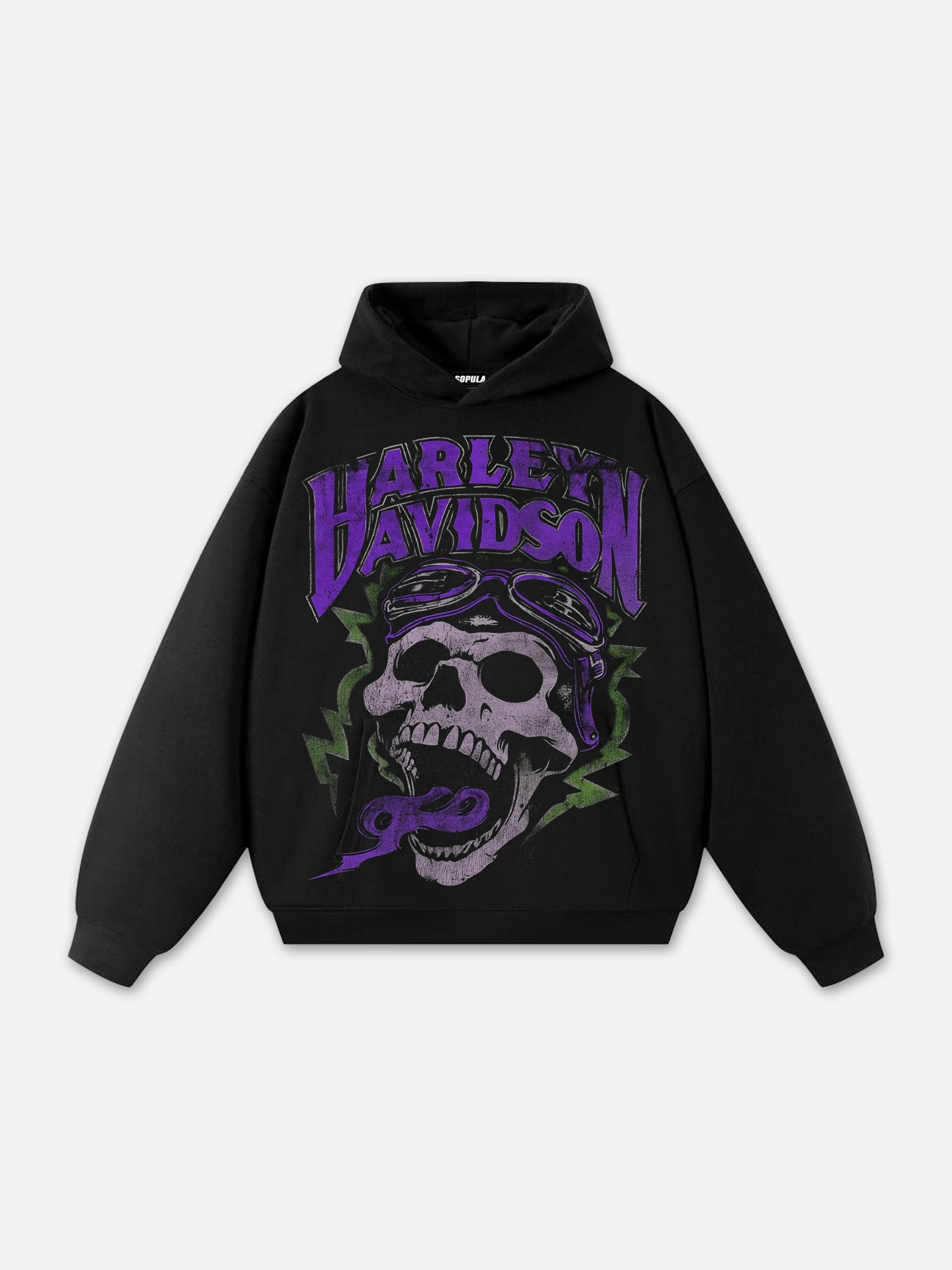 Vintage Hip-hop Harley Davidson Skull Graphic Hoodie